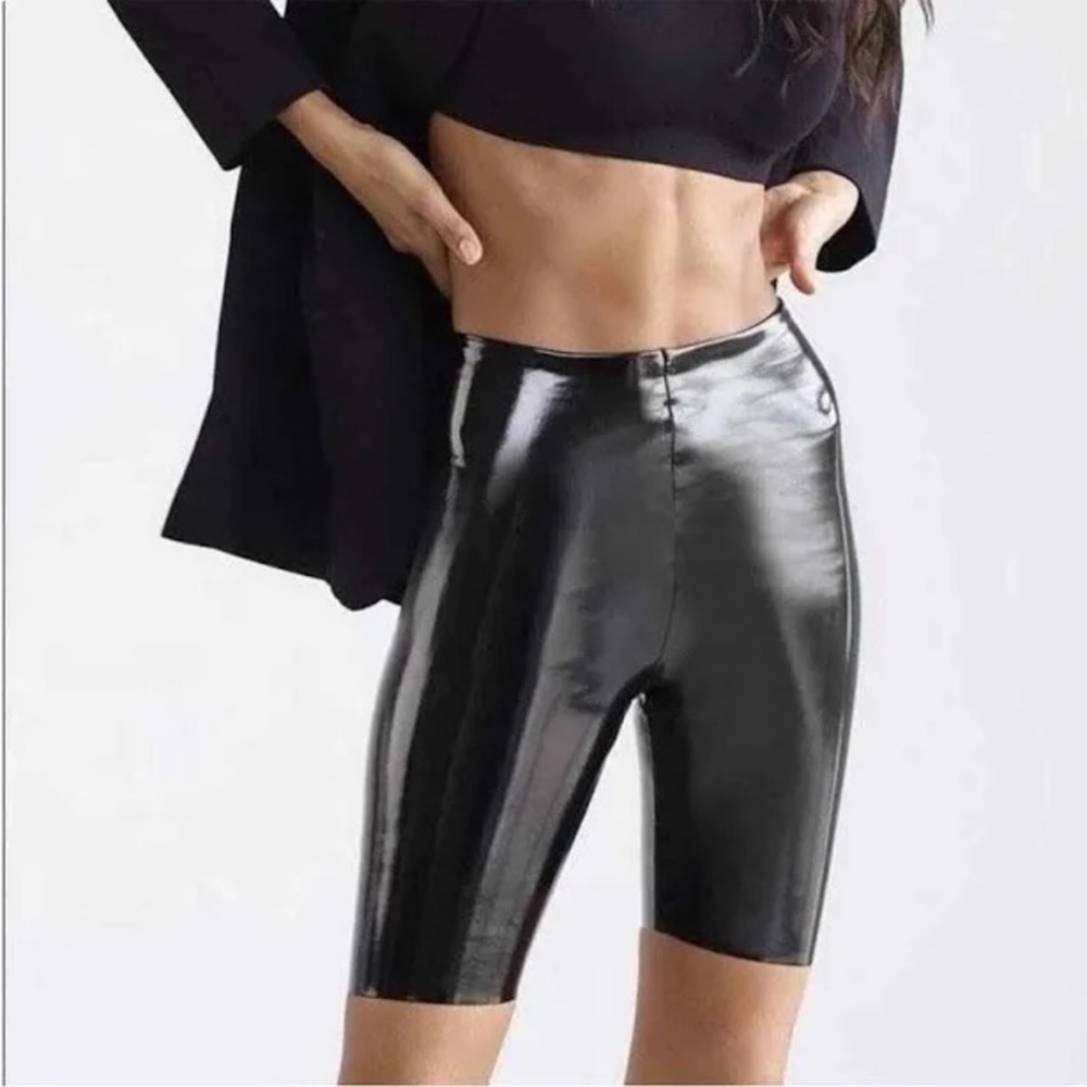 NWT COMMANDO CONTROL BLACK FAUX PATENT LEATHER HIGH RISE BIKE SHORT SMALL